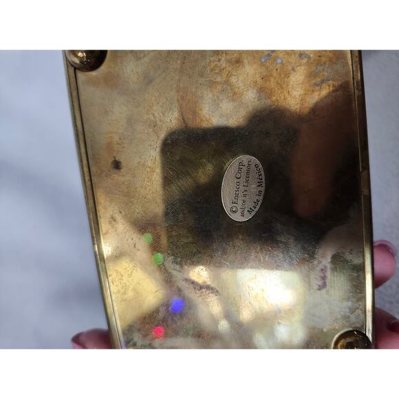 Vintage Enesco Thomas Kinkade Etched Glass Brass Jewelry Trinket Box Cottage - Picture 9 of 16